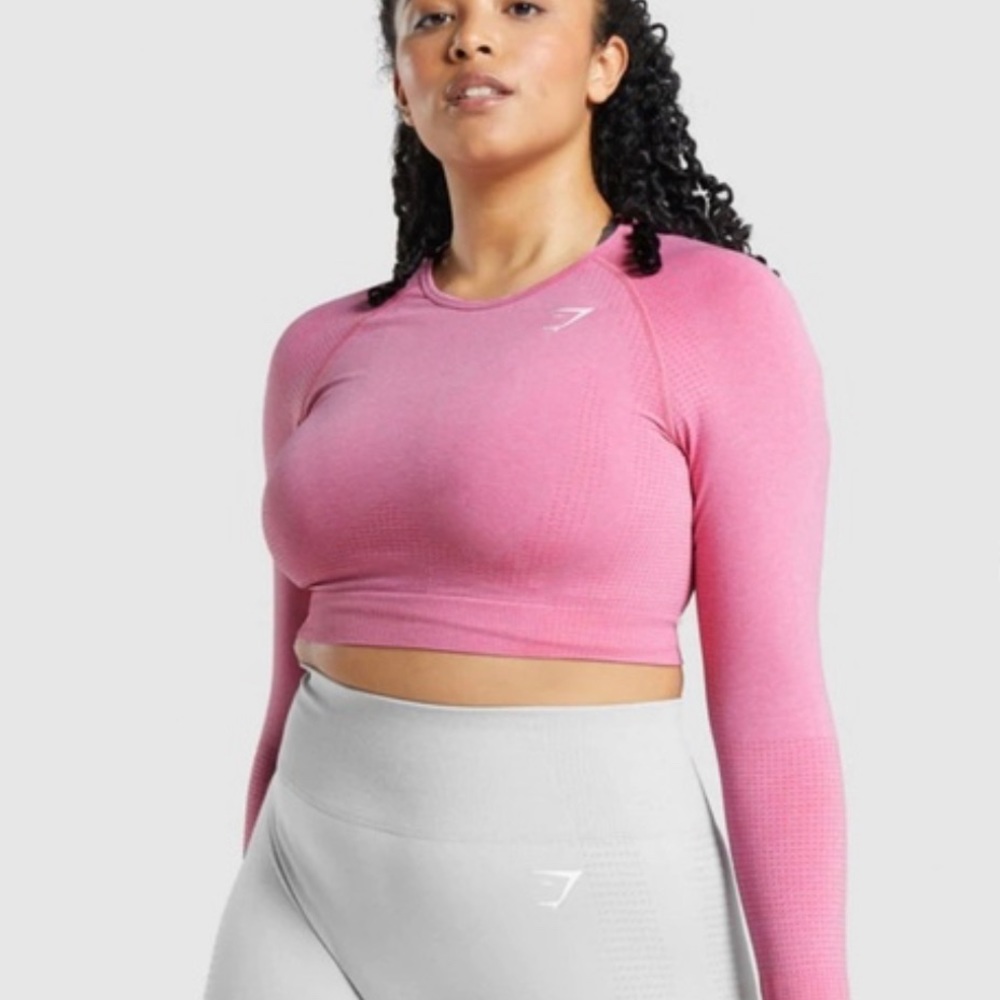 Vital Seamless 2.0 Long Sleeve Crop Top - Pink Marl - Medium